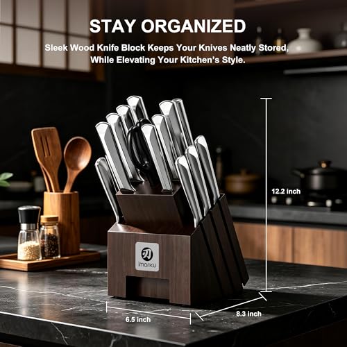 imarku Knife Set with Honing Rod, 16-Piece Japanese High Carbon Stainless Steel Kitchen Knife Sets, Ultra-Sharp Knives, Full Tang Ergonomic Handle, Dark Gray