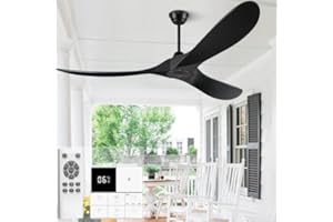 Eliora 60 Inch Wood Ceiling Fan without light, Walnut Ceiling Fan with Remote And Wall Switch, Quiet DC Motor 3 Blade Ceiling Fans 6 Speed for Patio, Porch, Bedroom Indoor Outdoor ETL Listed-Black