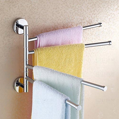 16 inch Wall-Mounted Stainless Steel Swivel Bars Bathroom Towel Rack Hanger Holder Organizer ,Folding Space Saver Towel Rail(4-Arm)
