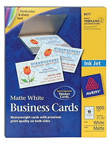 Avery 8471 Business Cards, Inkjet, Matte, 2-Inch x3-1/2-Inch, 1000/BX, White