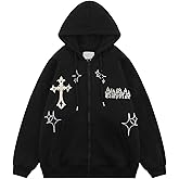 Ponitrack Unisex Zip Up Hoodies Y2k Flame Print Aesthetic Oversized Sweatshirt Vintage Graphic Jackets Streetwear