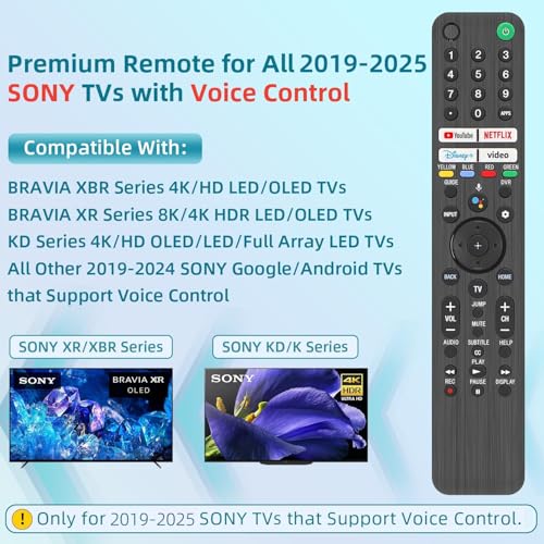 Replacement for Sony TV Remote, for All 2019-2025 Sony Remote Control for Bravia Smart TV with Voice Control. for Bravia XR/XBR/KD/K Series Google/Android TVs. 1-Year Warranty.