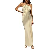 GORGLITTER Women's Summer Halter Maxi Dresses Wedding Guest Bridal Shower Dress Matel Sleeveless Flowy Vacation Sun Dress