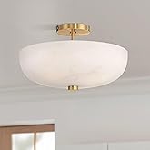 Regency Hill Brock 16" Modern Semi Flush-Mount Ceiling Light Fixture Kitchen Foyer Hallway Round Warm Gold Finish Faux Alabas