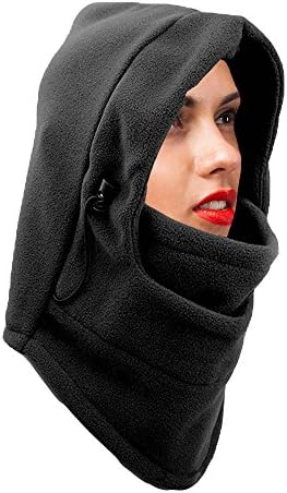 Heaven Fleece Ski Mask Hood Balaclava 3 in 1 - Adjustable, color choices, winter weather necessity. (Black, 1 Piece)