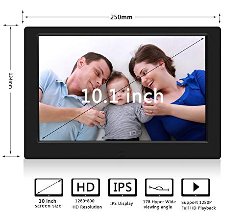 TENSWALL Digital Photo Frame, 10.1 inch Digital Picture Frame with Background Music, 1080P Video HD 1280x800 16:10 IPS Screen, Support 32GB USB Drives/SD Card, Remote Control -Black - Thumbnail 5
