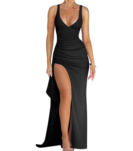 bodycon high slit dress YMDUCH Women's Strapless Ruched Split Long Evening Black making it a versatile Color:Rust/Navy Mens Red Black Leather Colore_marrone