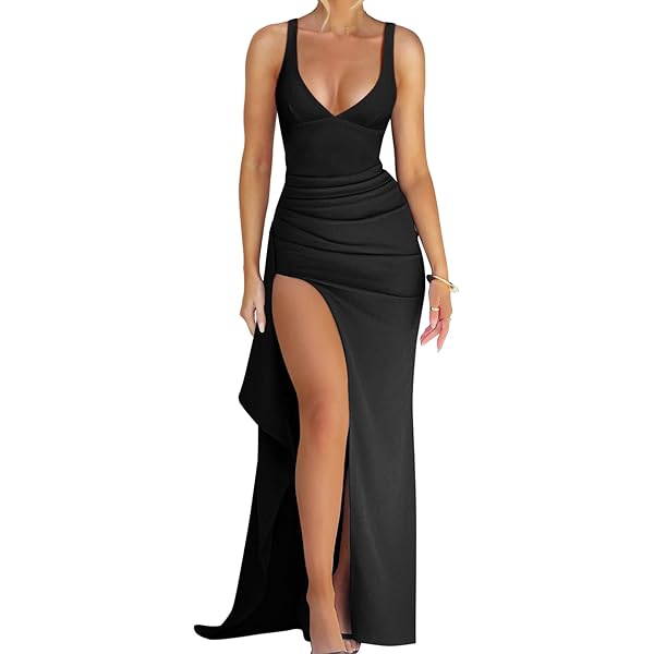 heather ruched high-slit formal dress Michelle High-Slit Formal Dress