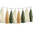 15PCS DIY Tissue Tassels Garland Olive Green Kraft Tan Brown Cream Neutral Party Tassel Banner for Greenery Safari Jungle Bab