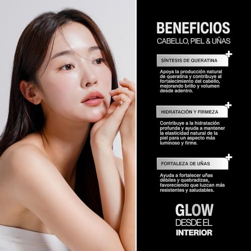 AULUO GLOW | HAIR SKIN & NAILS | Gomitas con Ácido Hialurónico, Biotina, Ceramidas y Antioxidantes para Piel, Cabello y Uñas | Veganas, Sin Azúcar, Endulzado con alulosa | 60 Gomitas de Pectina