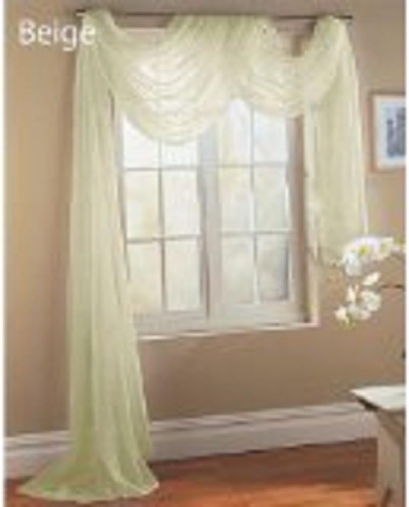 Redbirdlinen 1pc Off White Sheer Valance Scarf 216" Long Beautiful Elegant Voile Topper