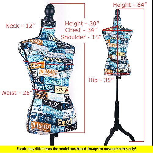 Female Mannequin Torso Dress Form with Black Adjustable Tripod Stand