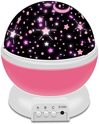 Arifaz Starry Night Light Lamp, Starry Sky Moon Night Light Projector 4 LED beads 360 Degree Romantic Lamp Relaxing Mood Light Projector Baby Nursery Bedroom Children Room Christmas Gift (Pink)