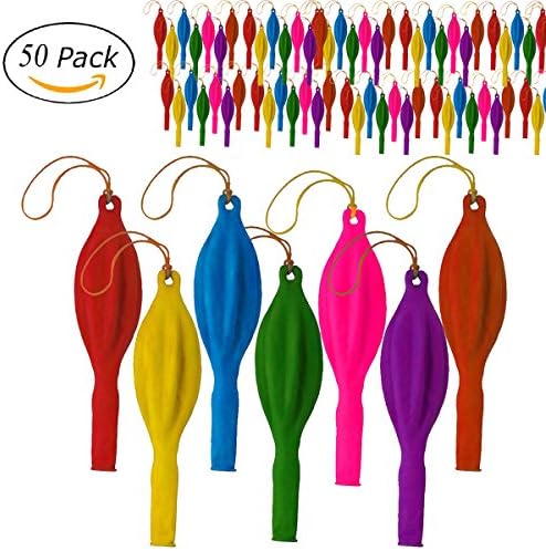 50 Pcs Punch Balloons with Rubber Band Handles Assorted Colors