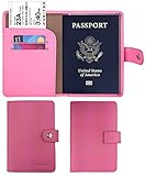 Travelambo RFID Blocking Leather Passport Holder Wallet Cover Case Wing Pocket(pink)
