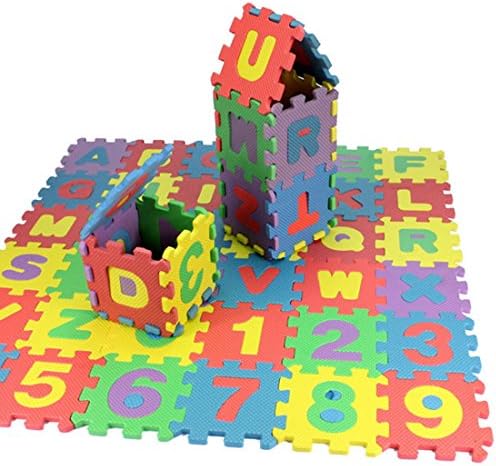 36Pices EVA Alphabet & Number Puzzle Floor Play Mat for Children & Toddler Size 12CMx12CMx0.8CM/PCS Unfolded 66CMx66CM Total