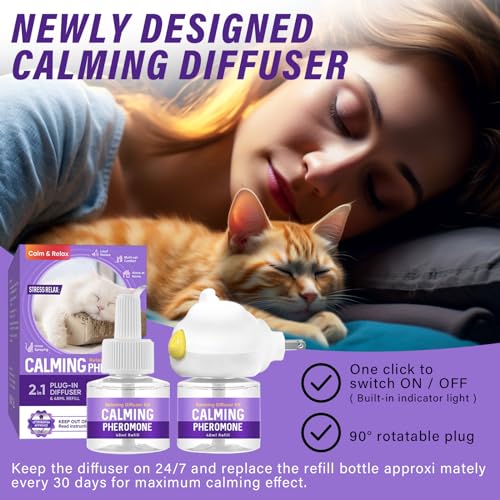 Feromoni per Gatti, Diffusore di Ferormoni per Gatto per Ridurre Graffi e Marcature, Soluzione Relax per Gatti per 60 Giorni, 2 Ricariche 48 ml, Adatto per Più Gatti