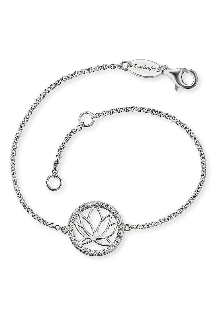 Engelsrufer Angel Whisperer ERB-Lotus-ZI Women's Bracelet with Lotus Flower Pendant, 925 Sterling Silver, Decorated with Zirconia Stones, Lobster Clasp, Length: 19 cm