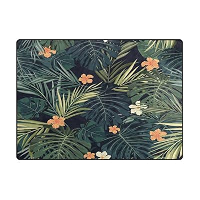 ALAZA Hawaiian Summer Palm Tree Leaves Flower Retro Area Rug Rugs for Living Room Bedroom 7' x 5' 518eHBujbhL