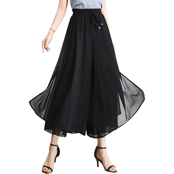 Leyoutx Women's Drawstring Waist A-Line Pleated Chiffon