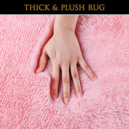 Pacapet Fluffy Area Rugs, Pink Shag Rug for Girls Bedroom, Plush Furry