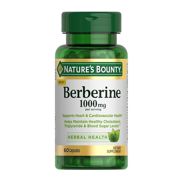 NATURE’S BOUNTY 1000MG BERBERINE HERBAL HEALTH CAPSULES SUPPORT HEART AND CARDIOVASCULAR HEALTH, HELP MAINTAIN HEALTHY CHOLESTEROL, TRIGLYCERIDE, AND BLOOD SUGAR LEVELS, 60 CAPSULES