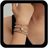 Iaceble Punk Chunky Gold Bracelet Snake Herringbone Bracelet Hand Chain Thick Metal Link Chain Bracelet Adjustable Paperclip Chain Bracelets Set Jewelry for Women 3Pcs