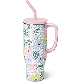 Swig Life 30oz Mega Mug, 30 oz Tumbler with Handle and Straw, Cup Holder Friendly, Dishwasher Safe, Extra Large Insulated Tumbler, Stainless Steel Water Bottle (Garden Party)