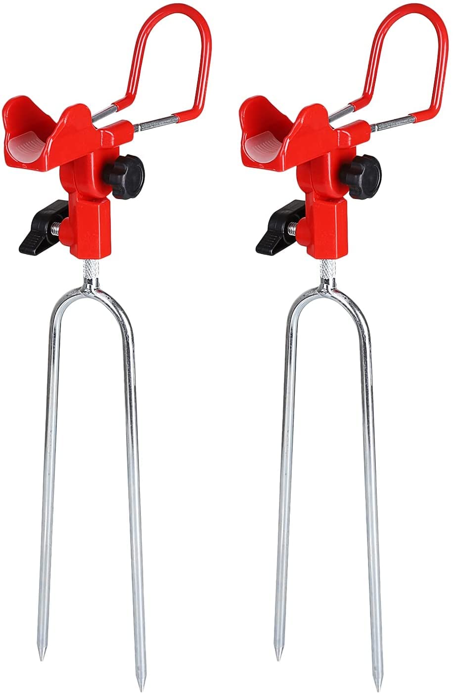 VANROUG 2 Pack Fishing Pole Holders for Bank Fishing, Fishing Rod Rack Stand Ground, Universal Plug-in Rod Holders Support Bracket Catfishing Equiment for Beach,360 Degree Adjustable (Red)