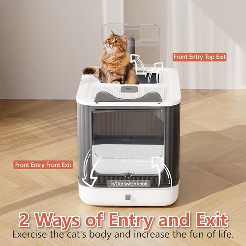 Upgraded Fully Enclosed Cat Litter Box with Lid, Covered Cat Box Enclosure, Anti-Splashing Easy to Clean Kitty Litter Boxes with Drawer, 3 Modes can Use from Kitten to Adult