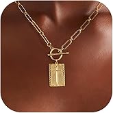 Sterling Silver Cross Pendant Necklace, Chunky 14K Gold Plated Cross Necklace for Women Trendy Toggle Clasp Paperclip Chain Dainty Religious Jewelry Gift for Christian Faith Baptism First Communion