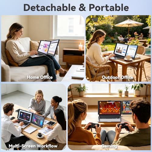 KEFEYA Monitor Portátil 14" FHD 1080P IPS Extensor Pantalla Portatil, Laptop Screen Extender Plug & Play con HDMI, USB-A, Type-C, Compatible con Windows, Mac, Android para Laptops 13-17.3"