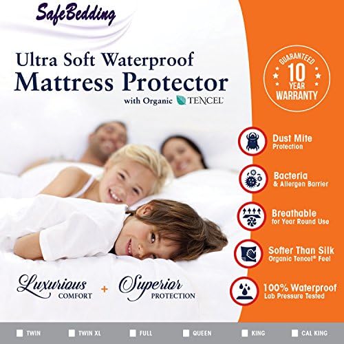 Queen Mattress Protector SafeBedding, 100% Waterproof, Hypoallergenic Mattress Cover Tencel Vinyl Free Mattress Topper Pad, Bed Bug Proof Breathable Mattress Topper Protector 10 Year Warranty