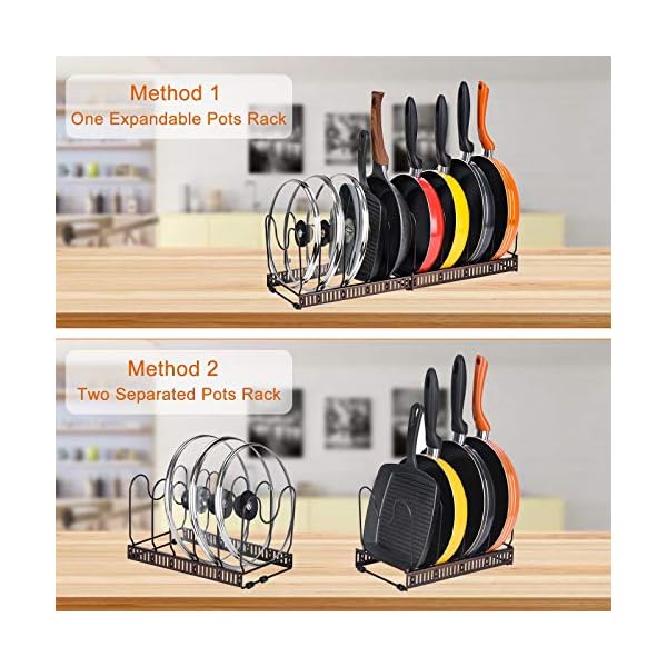 Toplife-Expandable-Pans-Organiser-Rack-10-Adjustable-Compartments-Pantry-Cabinet-Bakeware-Lid-Plate-HoldersBrown toplife Expandable Pans Organiser Rack, 10 Adjustable Compartments, Pantry Cupboard Bakeware Lid Plate Holders, Brown