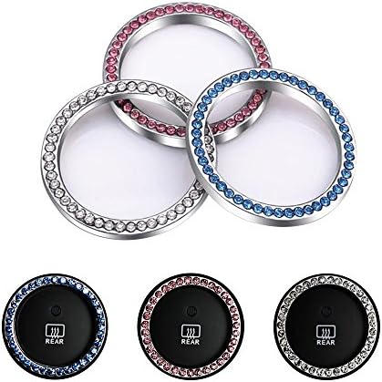Crystal Rhinestone Car Sticker Ring Emblem, Auto Start Engine Ignition Key,Unique Luxury Gift For Her 2 Pack (Blue)