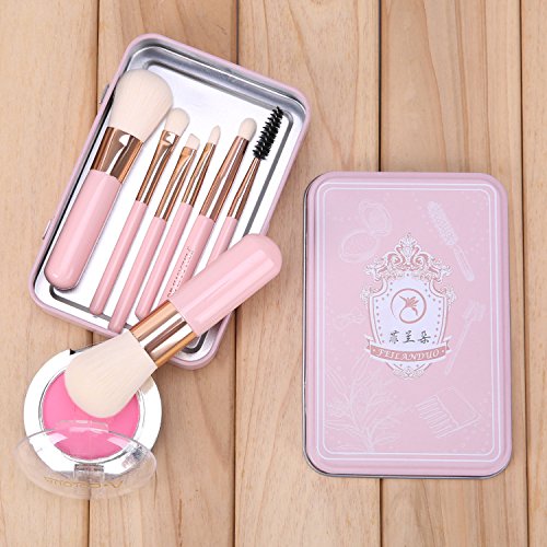 Marshmallow Makeup Brush Set, YEVITA 7pcs Professional Synthetic Face Brush with Portable Case for Foundation Eye Makeup Concealer Mascara Contour Lip Cosmetic Powder Tools Kit for Women-Pink - Thumbnail 7