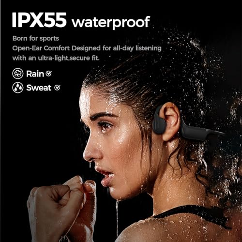 Bone Conduction Headphones, Wireless Bluetooth Open-Ear Sports Headphones with Mic, Type-C Quick Charging Long Battery Life, Upgrade Waterproof Earphones for Running, Walking, Cycling, Workout, Gift