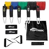 TOPTREK Resistance Bands Set 5 Stackable Adjustable Stretch Band for Workout Fitness GYM Sport - Exercise Bands with Handles/Leg Straps/Door Anchor/Carrying Bag for Men Women
