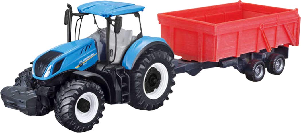 Bburago New Holland T7.315 Tractor with Tipping Trailer – 10CM – Incredibly Detailed Die-Cast Replica Collectible Model Vehicle, Blue