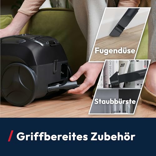 HP1 leistungsstarker Boden-Staubsauger ohne Beutel für Hartboden & Teppich, Sauger leicht & kompakt, EPA-Staubfilter, Parkettdüse, 2L Staubbehälter inkl. Zubehör, 700W, mit Kabel 7,5m