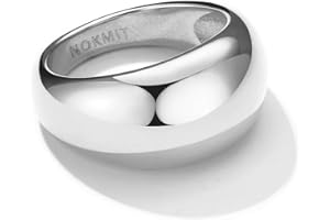 NOKMIT Chunky Dome Rings for Women Dainty 14K Gold Silver Tone Cute Bold Dome Statement Ring Thick Minimalist Thumb Band High Polished Smooth Comfort Fit Size 5-10