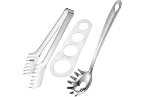 ifundom Stainless Steel Spaghetti Measurer Set with Tong, Portion Control Pasta Clip and Spoon, Kitchen