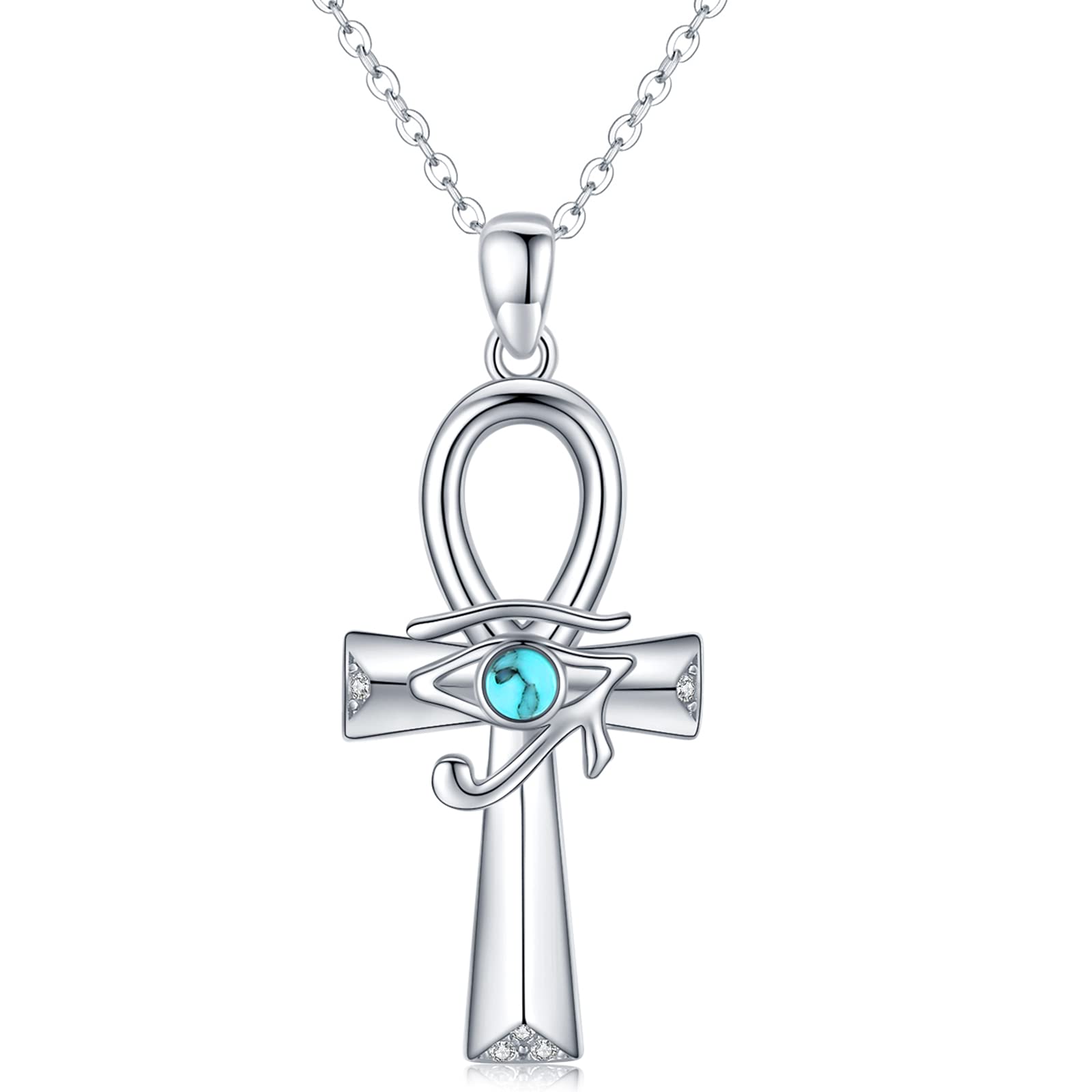 Midir&Etain Ankh Necklace 925 Sterling Silver Eye Of Horus Pendant Necklace Egyptian Necklace Ankh Cross Jewellery Gifts for Women Men