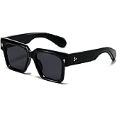 EYLRIM Square Frame Sunglasses for Women Men Trendy Thick Frame Rectangle Sun Glasses Black Shades