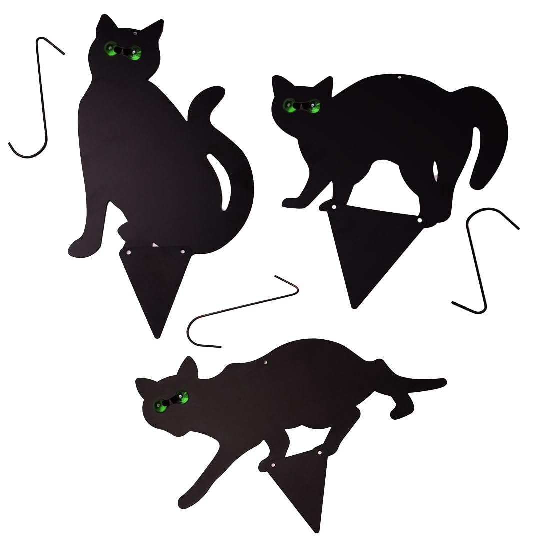 DIVCHI 3Pack Black Cat Silhouette for Garden - Cats Scarer with Marble Eyes - Harmless Bird Deterrent, Fox Repellent, Rodent Repeller - Decorative, Weatherproof, Silent, Ecological