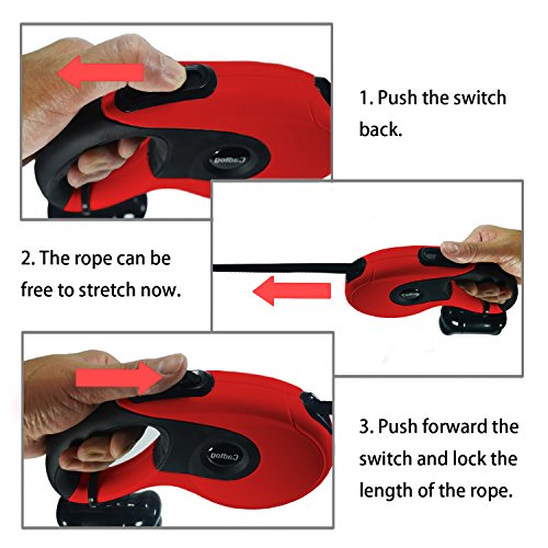 Cadtog Retractable Dog Leash,16 ft Dog Walking Leash for Medium Large Dogs up to 110lbs,One Button Break & Lock, Dog Waste Dispenser and Bags Included (Red)
