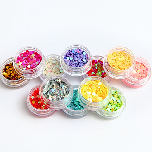 DIY 12 Colors Hollow & Solid Heart Star Iridescent Glitter Sequins Spangle 2 Sets 24 Jars for Nail Art Tip Deco Crafts Project - Thumbnail 3