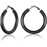 FOCALOOK Hoop Earrings for Women - Lightweight Large Hoops 14K Gold Chunky Earrings Hypoallergenic 5mm Thick Silver Black Hoop Earrings | Custom Name Jewelry 30mm 40mm 60mm 80mm
