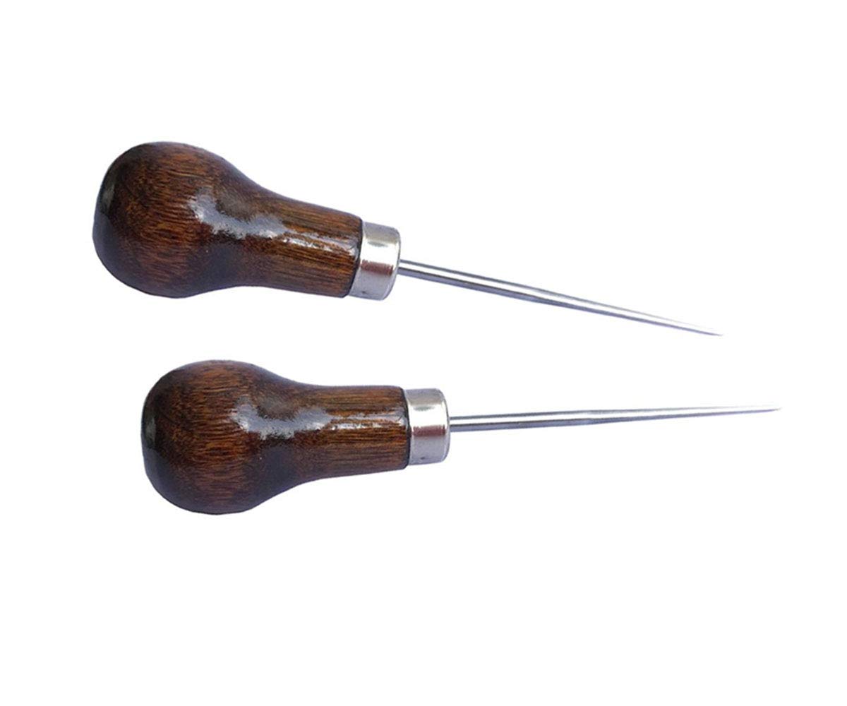 ZLKSKER (Pack of 2) Wooden Handle Scratch Awl for Leather Punch Hole or DIY Handmade (Gourd Awl) (2)