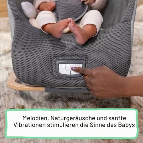 Every Season Babywippe & Babyschaukel, Musik, Vibration, Holz-Spielbogen, 2 Spielzeuge, kühle/wärmende Stoffe, 0–30 Monate – Wesley
